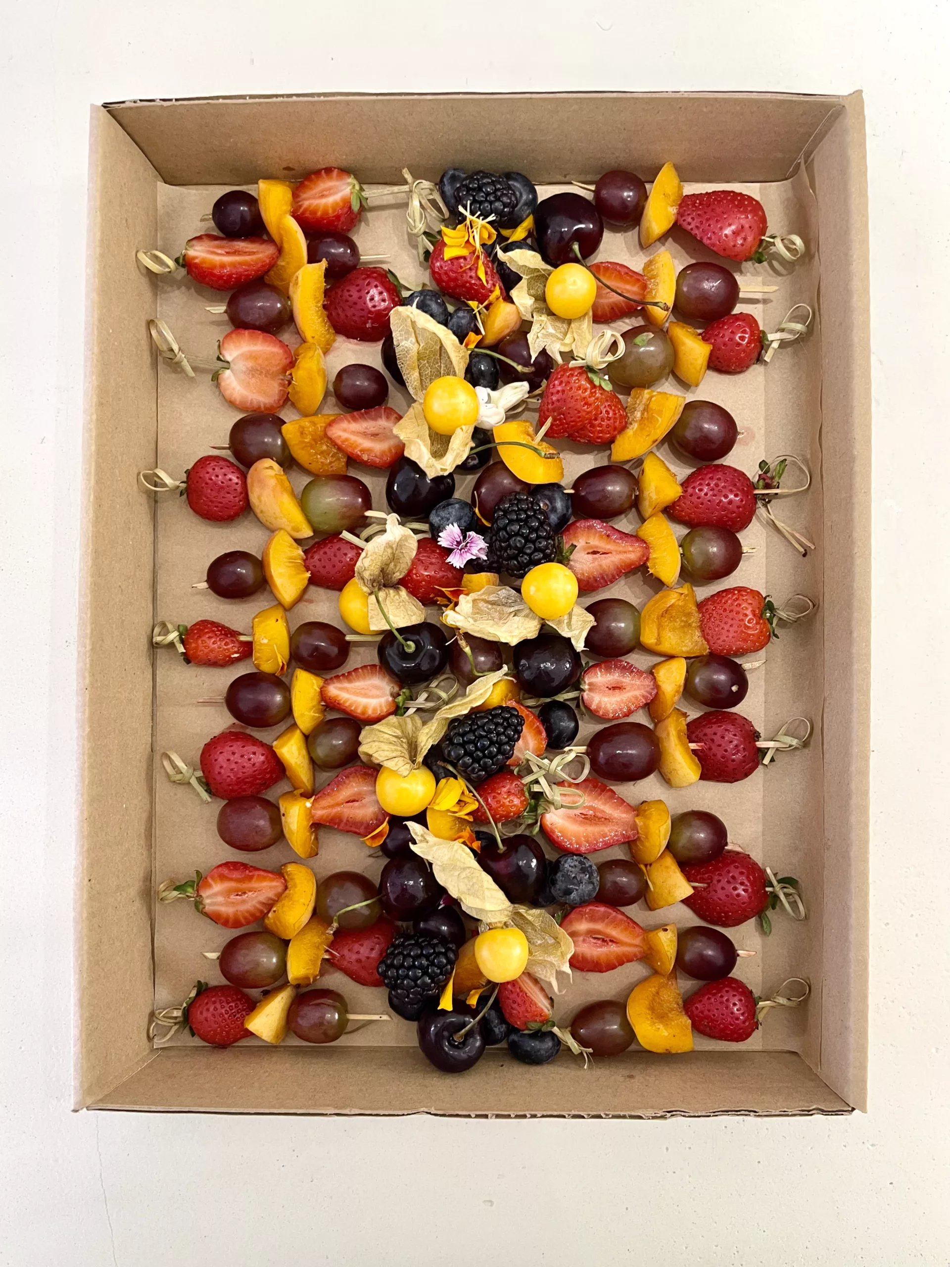 Fruit Skewers Platter Marbella - Coco, with strawberries, grapes, blackberries and physalis